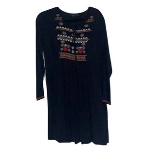 Zara Black Dress with Embroidered Multicolor Yoke